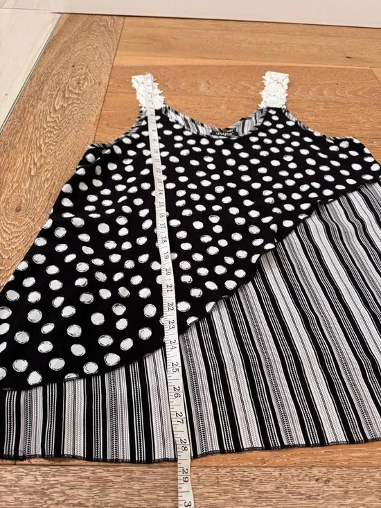 Tank Top Polka Dot & Vertical Stripe Lace-Trim Straps - Black/White Relaxed Fit - Picture 12 of 14